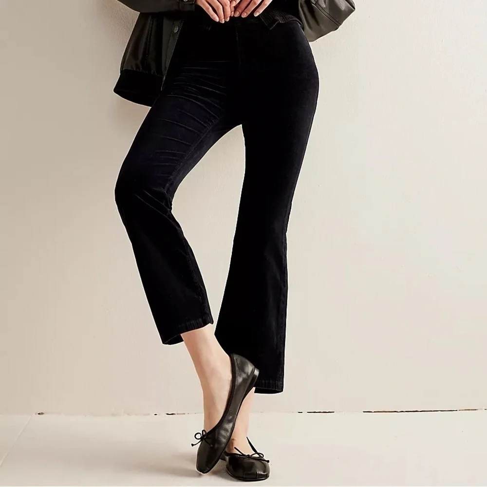 Free People In My Feelings Velvet Crop Slim Flare Pants